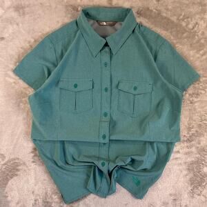 the north face double pocket button down shirt green size medium